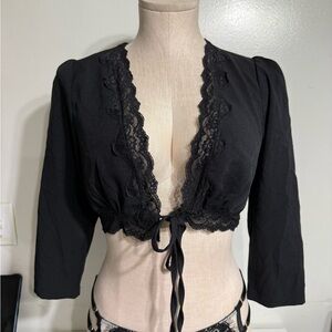 Princess Polly Black Lace Trim tie top